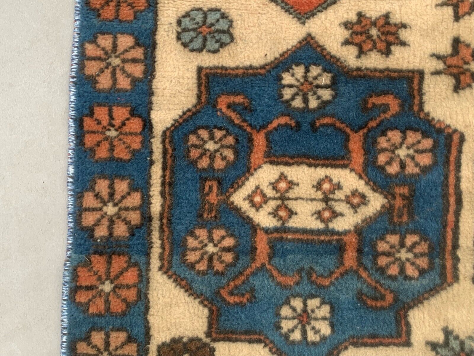 Vintage Turkish Kazak Rug Oriental 135x81 cm Tribal Small Carpet, Red and Blue