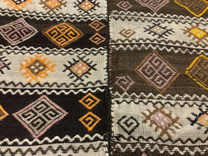 Vintage Turkish Kilim 222x190 cm wool kelim rug Beige, Brown, Black, Large kilimshop.myshopify.com