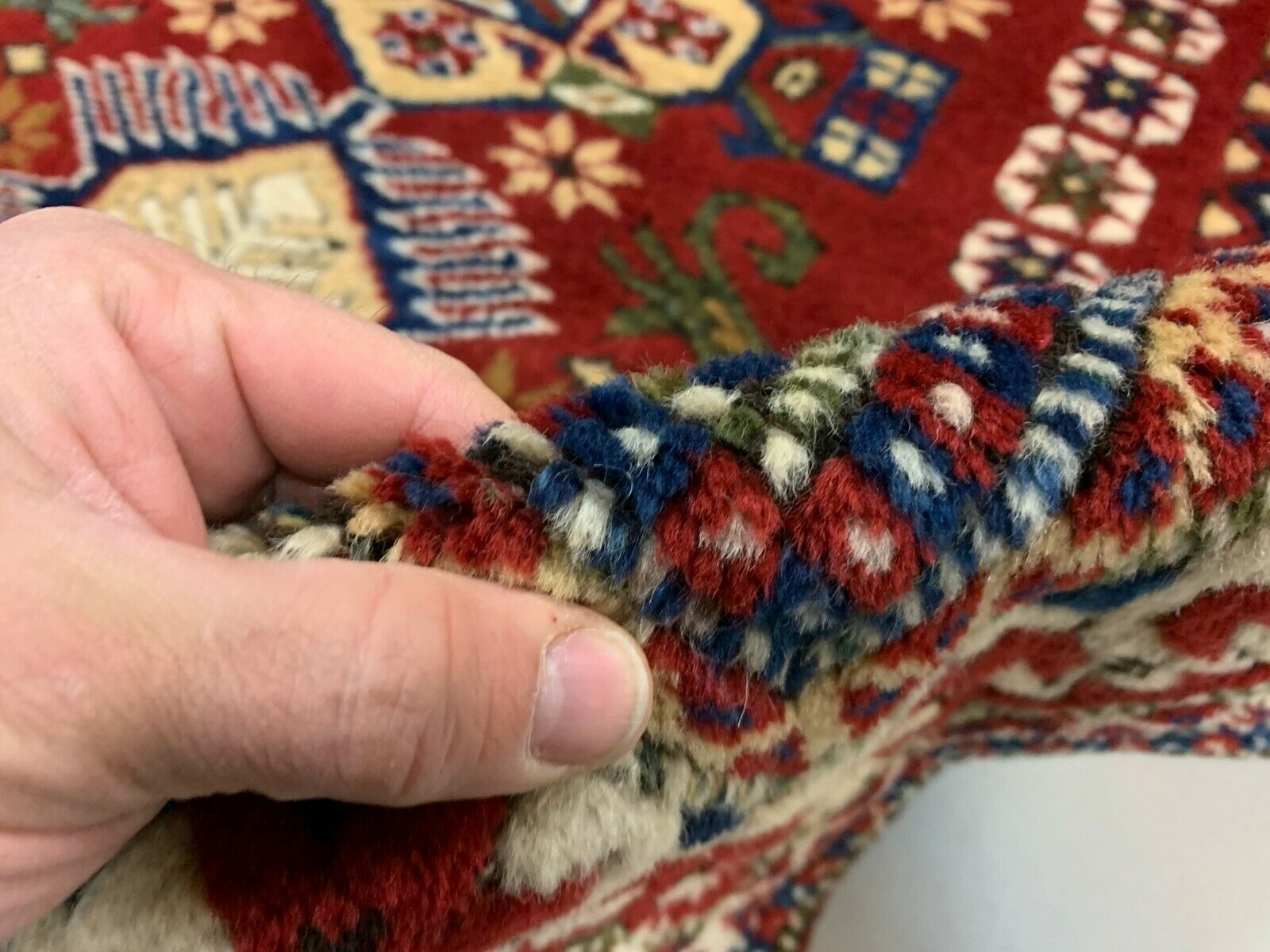 Vintage Turkish Bergama Rug  200x120 cm Red Blue and Beige kilimshop.myshopify.com