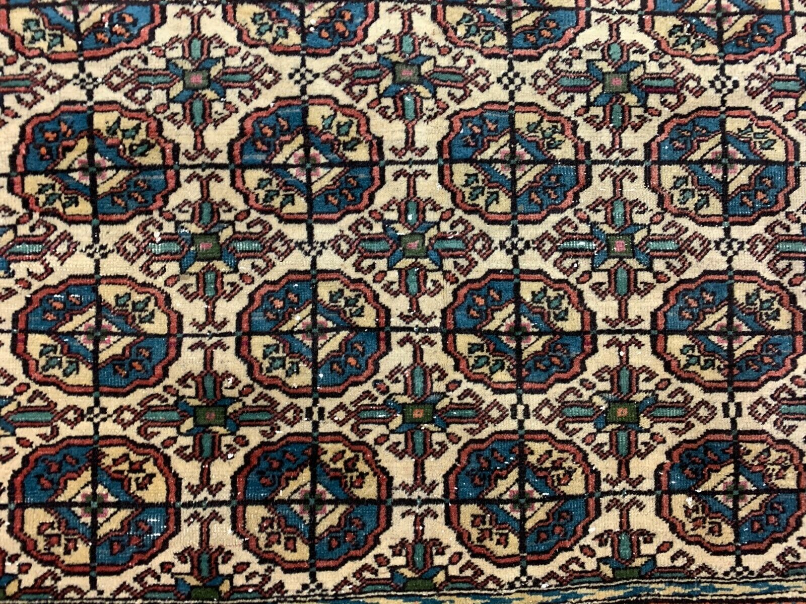 Distressed Turkish Rug 218x148 cm wool Vintage Turkoman Tekke Design Red, Beige kilimshop.myshopify.com