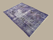 Distressed Overdyed Turkish Rug 210x154 cm Vintage Wool Blue Black Medium