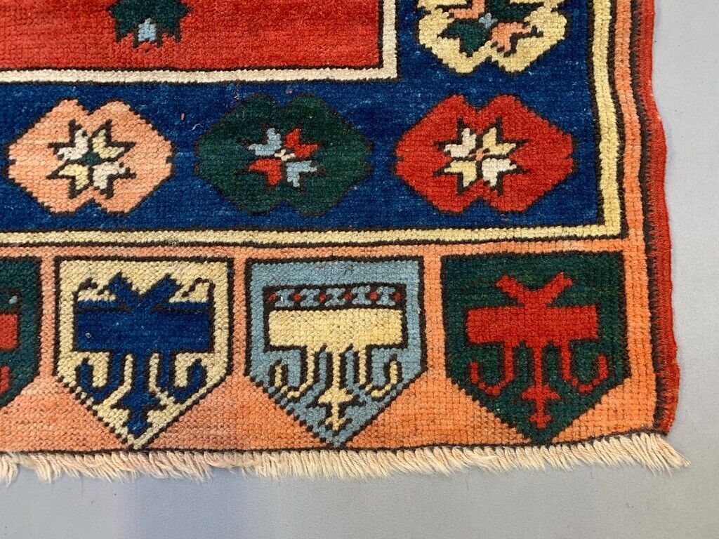 Vintage Turkish Runner 300x83 cm Kazak Rug, Terracotta Red, Green, Beige Blue