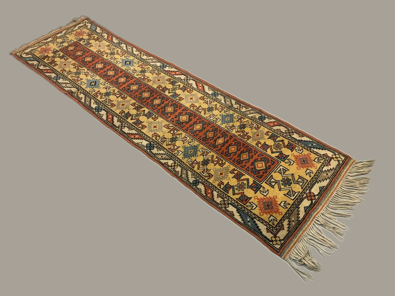 Vintahe Turkish Runner 290x83 cm Milas Rug, Terracotta Red, Green, Beige