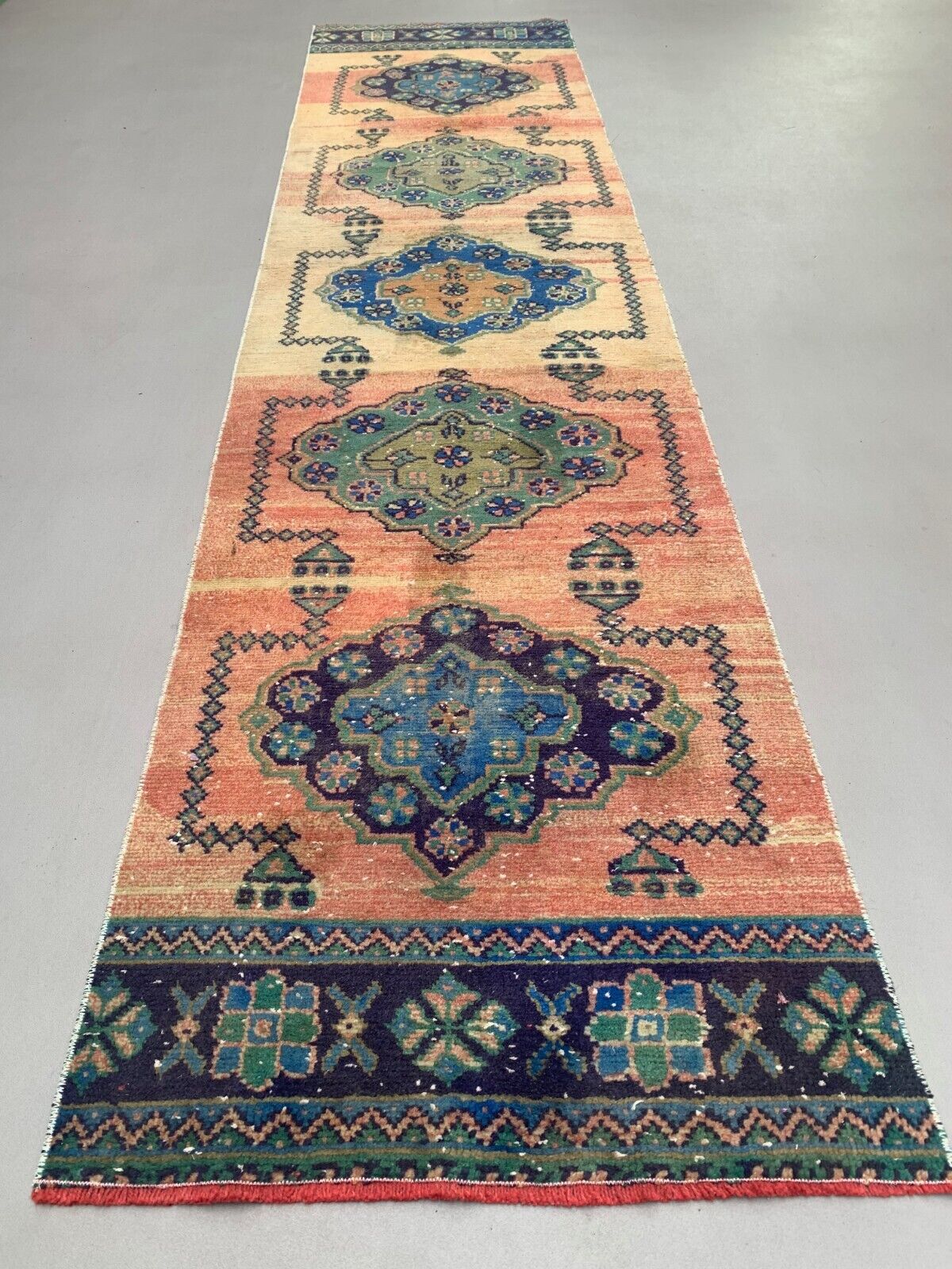 Distressed Turkish Runner 335x81 cm wool Vintage Tribal Rug