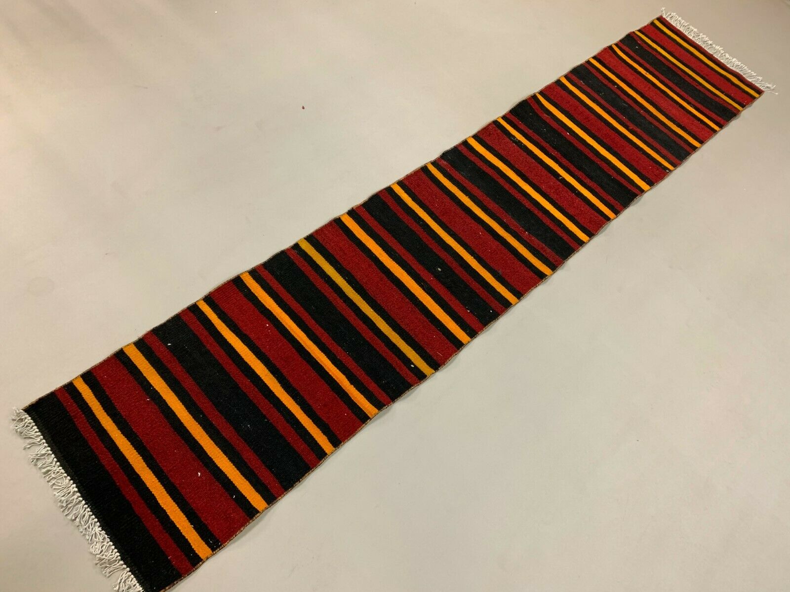 Old Turkish narrow Kilim Runner 275x54 cm, shabby chic, vintage kelim Red Black kilimshop.myshopify.com