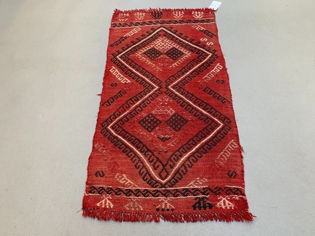 Vintage Turkish Mini Kilim 93x46 cm Wool Small Kelim Runner, shabby Chic