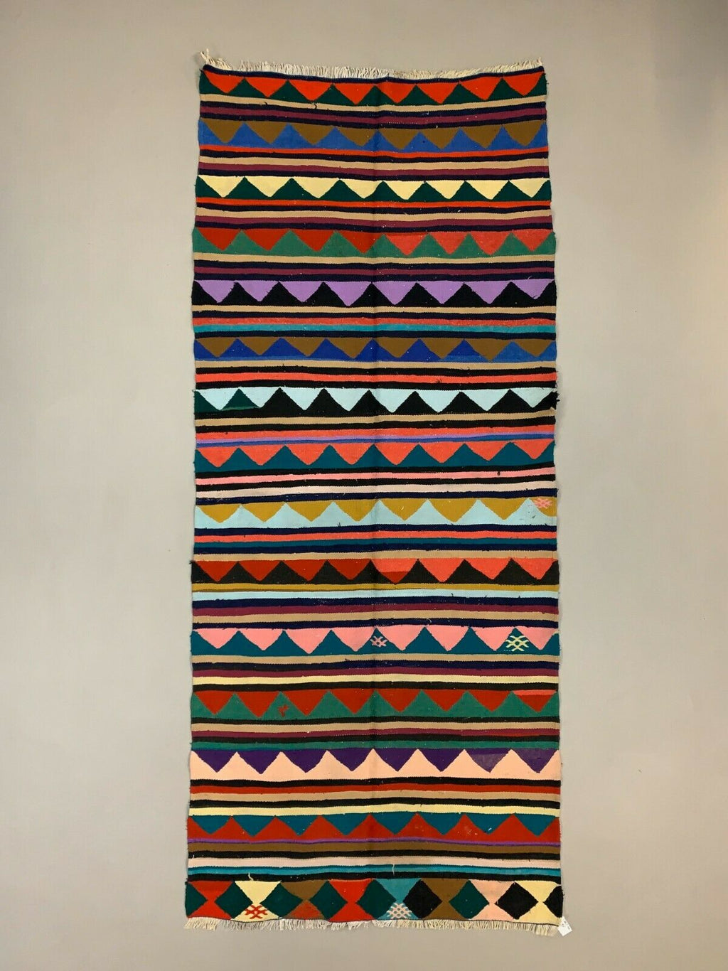 Colourful Vintage Turkish Kilim 290x123 cm Kelim Rug wool Large kilimshop.myshopify.com