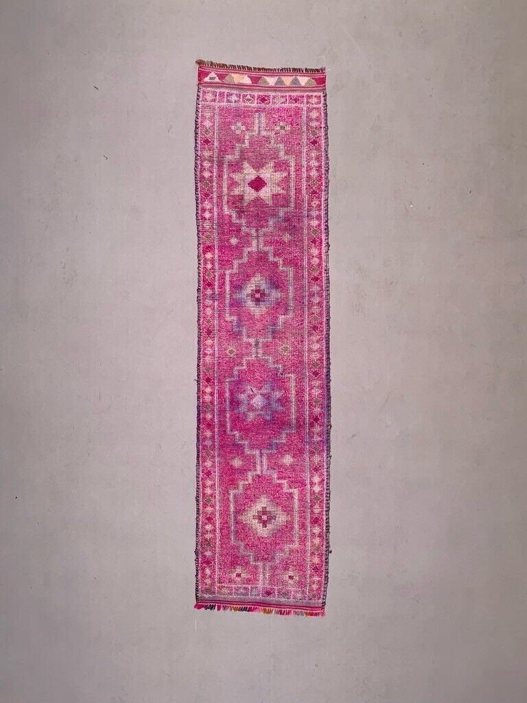 Vintage Turkish  Tribal Runner 355x90 cm veg dye wool rug tribal, handmade