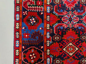 Vintage Turkoman Beshir Rug 245x170 cm, very fine Red, Black, Blue Large