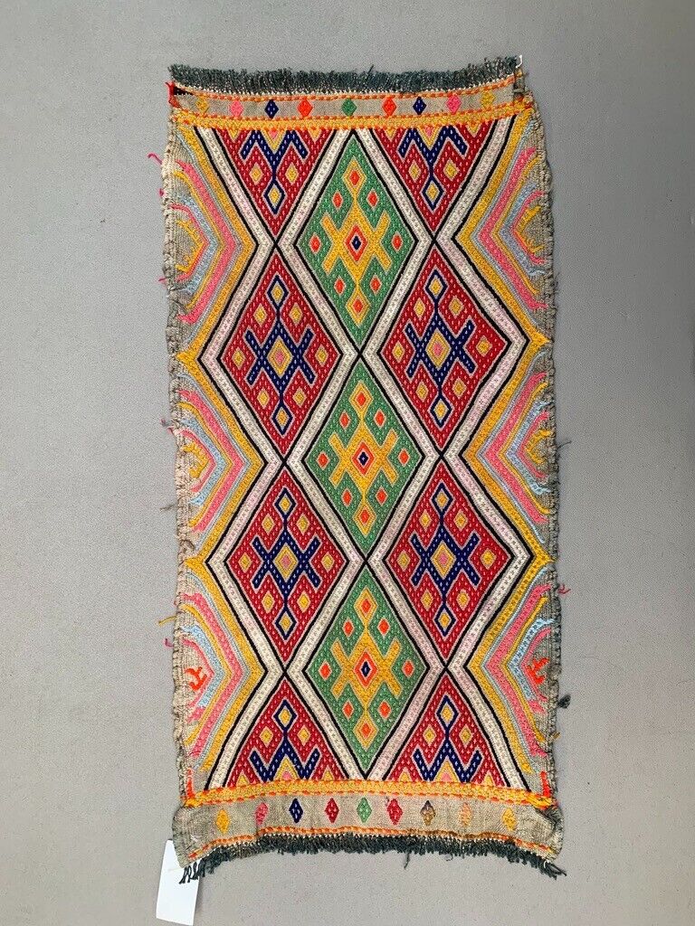 Vintage Turkish Mini Kilim 90x43 cm Wool Small Kelim Runner, shabby Chic