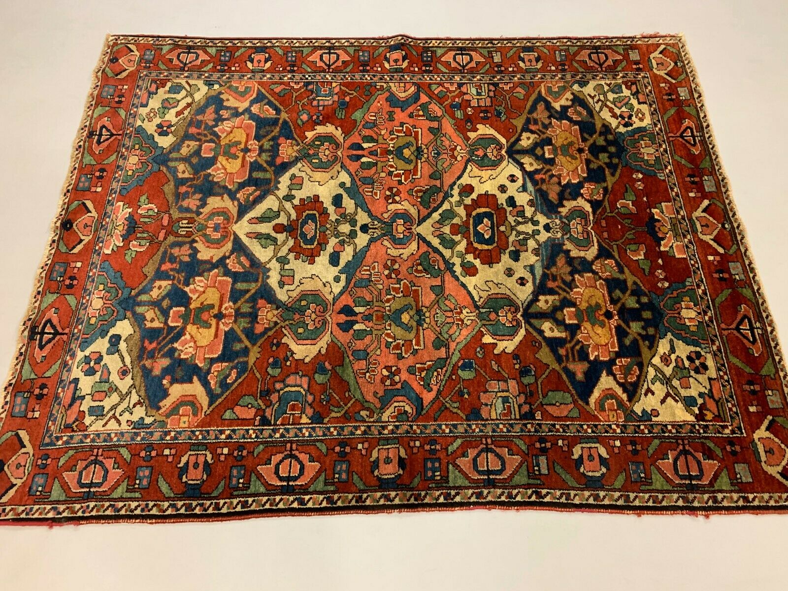 Antique Bakhtiari Rug 192x151 cm Wool Oriental Hand Made Carpet Red, Brown, Blue kilimshop.myshopify.com