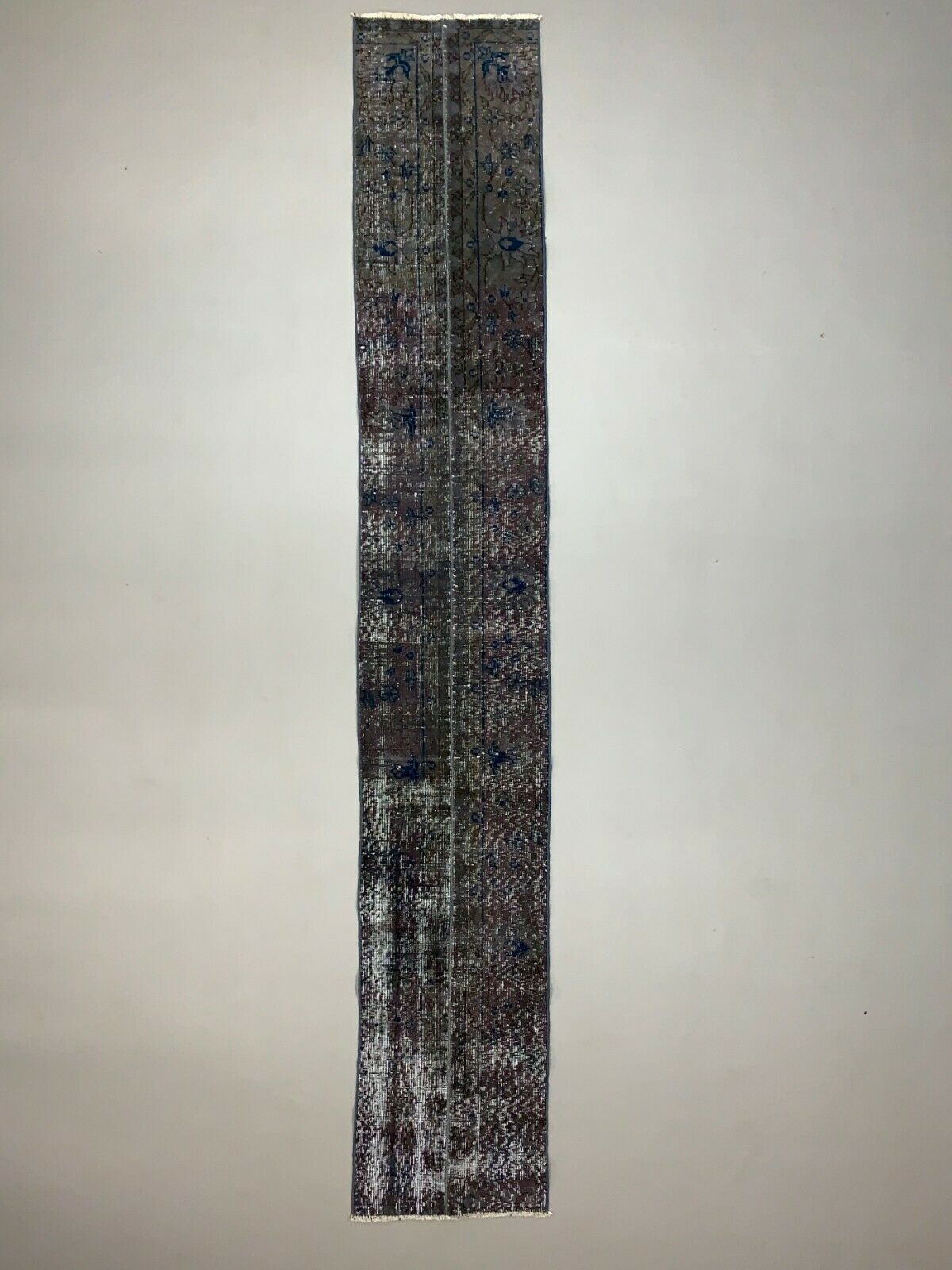 Distressed Turkish Runner 310x50 cm wool Vintage rug, Overdyed Brown kilimshop.myshopify.com