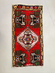 Small Vintage Turkish Rug 103x52 cm, Short Runner, Tribal, Shabby, Mini Carpet