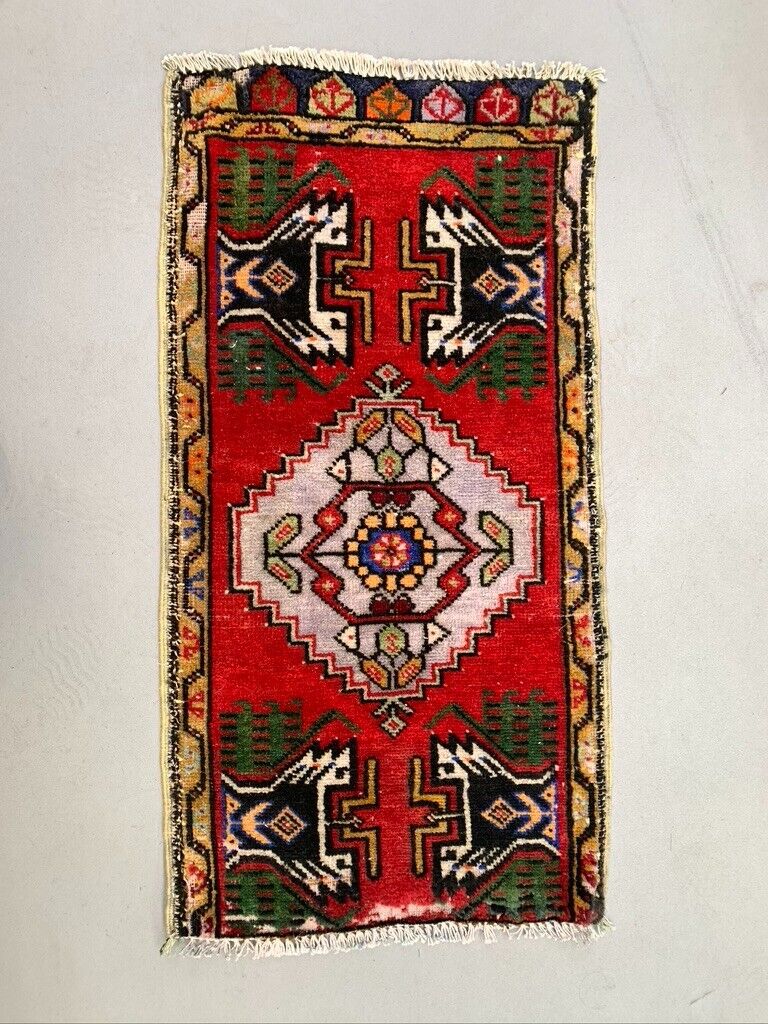 Small Vintage Turkish Rug 103x52 cm, Short Runner, Tribal, Shabby, Mini Carpet