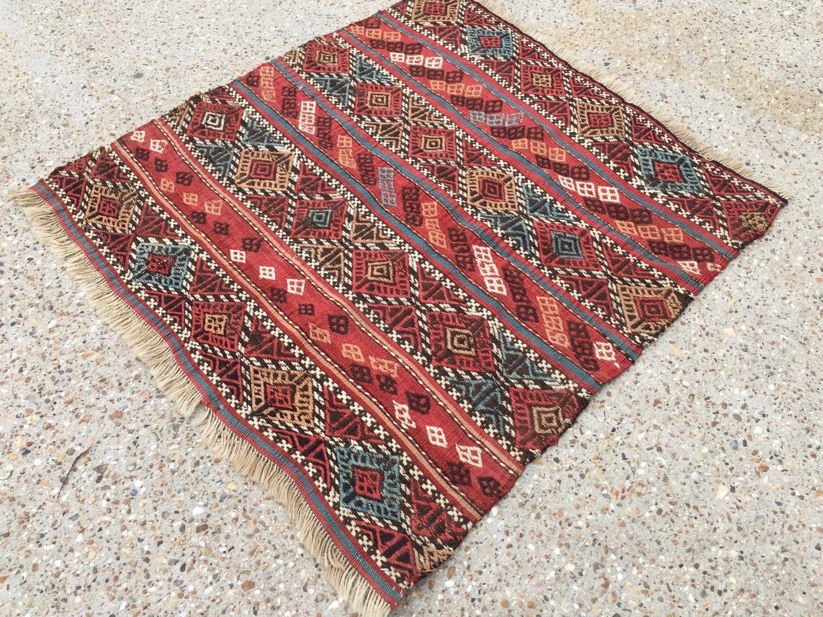 Antique Turkish Kilim Rug shabby vintage old wool country home Kelim 95x93cm Antiques:Carpets & Rugs kilimshop.myshopify.com