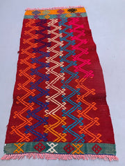 Vintage Turkish Mini Kilim 90x43 cm Wool Small Kelim