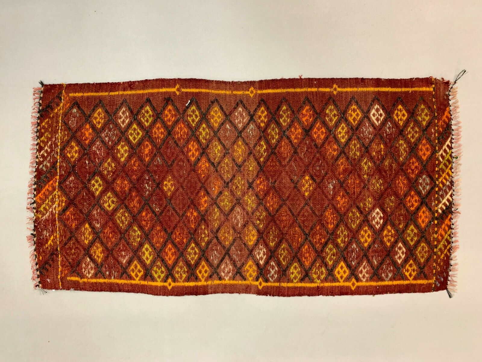 Vintage Turkish Mini Kilim 100x51 cm Shabby Wool Small Kelim Rug Black,Red