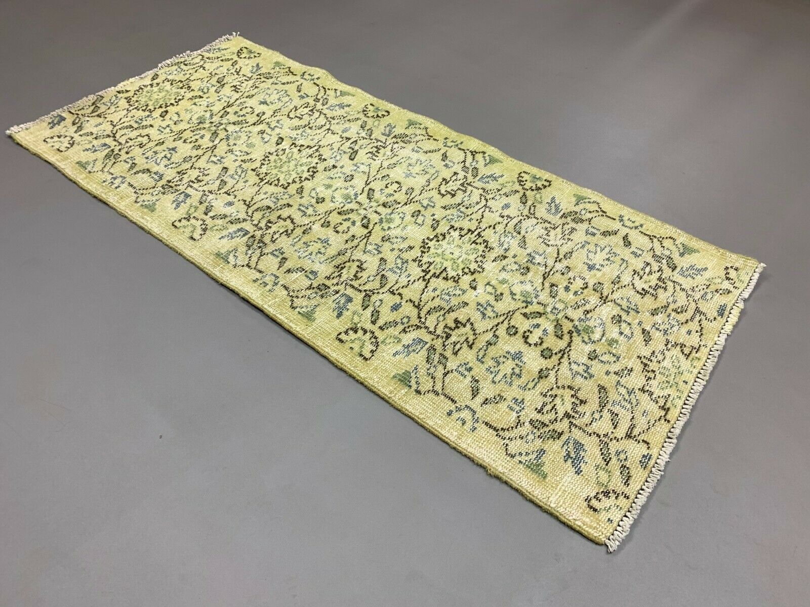 Distressed Turkish Runner 157x72 cm Vintage rug, Overdyed Yellow, Black Small kilimshop.myshopify.com