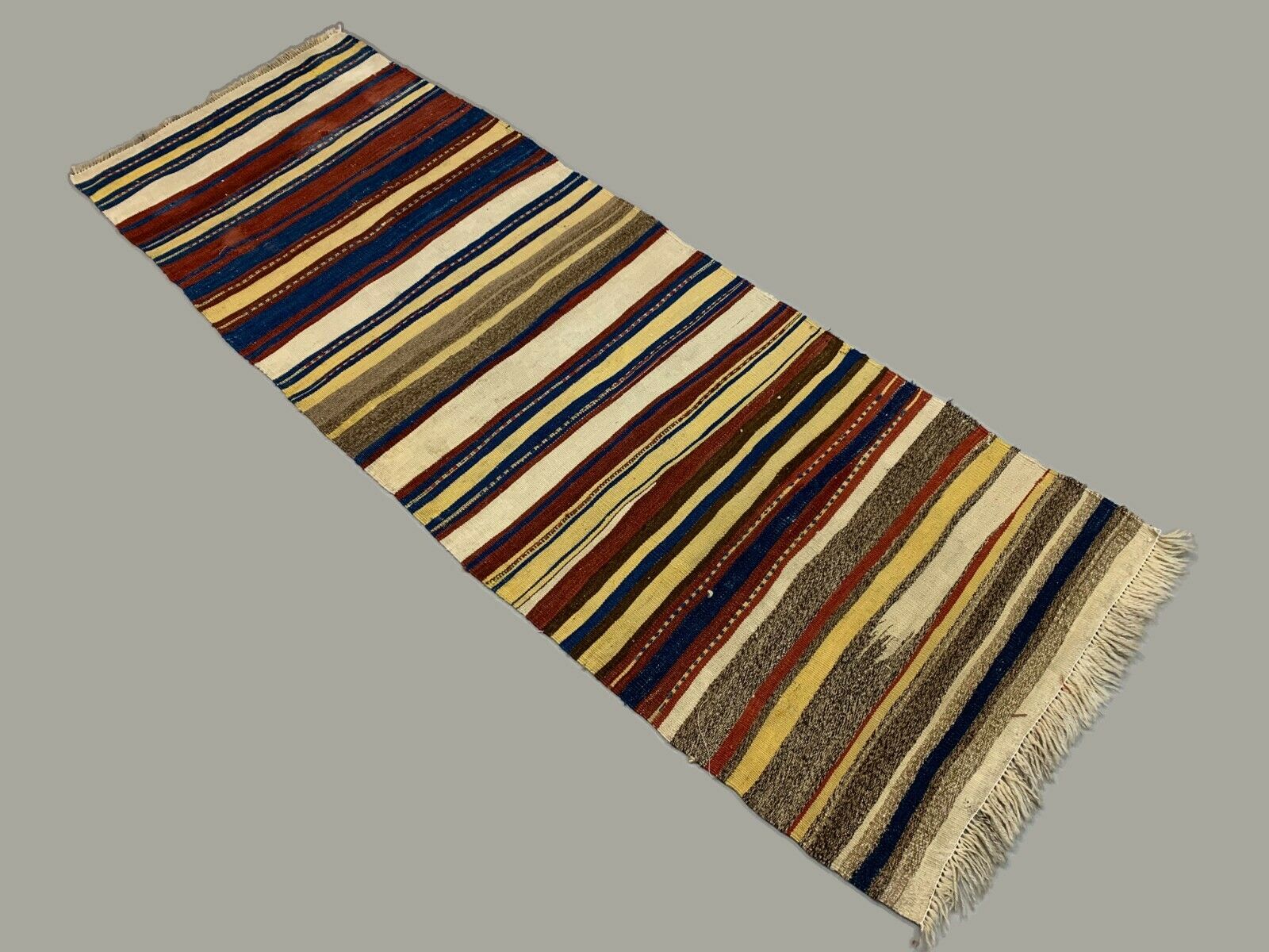 Turkish Kilim Runner 210x77 cm, shabby, vintage kelim Blue Beige Red