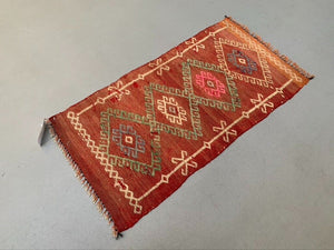 Vintage Turkish Mini Kilim 83x41 cm Wool Small Kelim Runner, shabby Chic