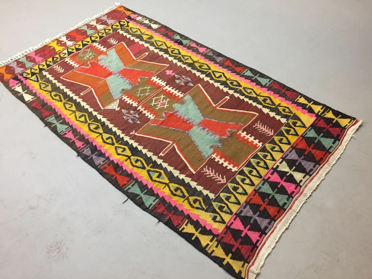 Colourful old Turkish Kilim Rug shabby vintage Antique Kelim 195x109cm Medium Antiques:Carpets & Rugs kilimshop.myshopify.com
