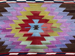 Vintage Turkish Kilim 315x139 cm wool Kelim rug Large, Purple, Red, Black, Blue
