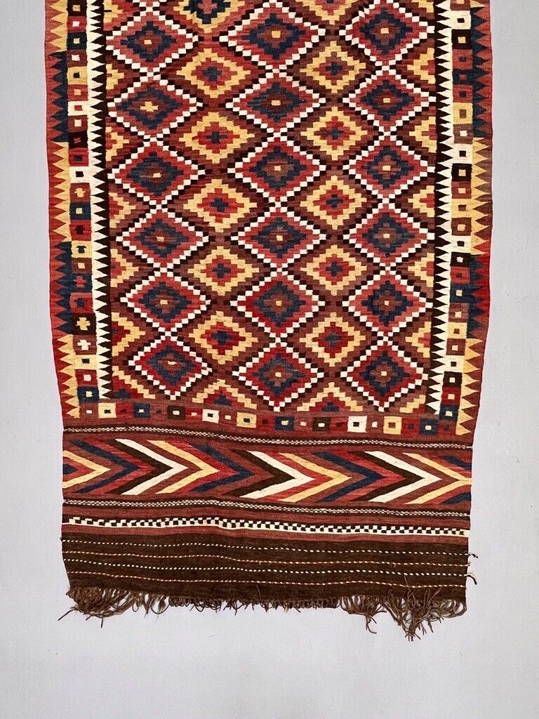 Vintage Afghan Tribal Kilim Wool Rug 390x185 cm Red, Orange, Brown, Black Large
