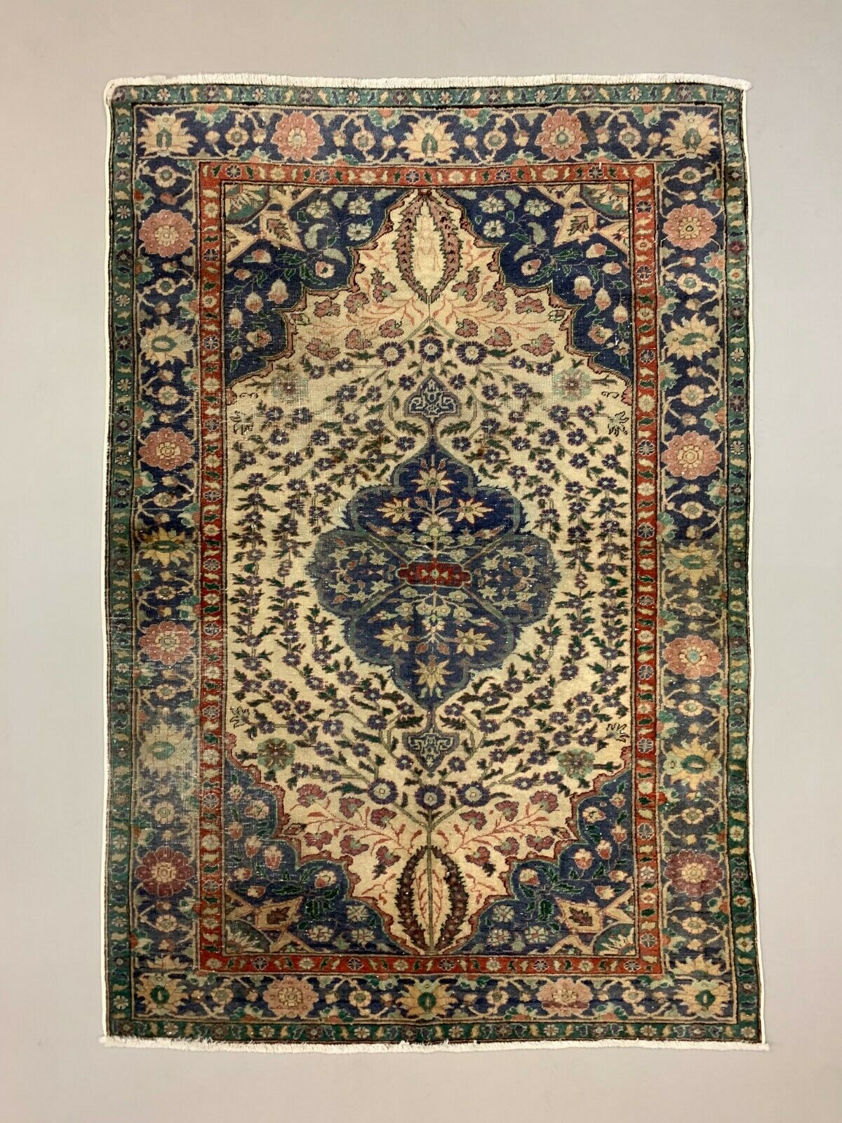 Distressed Turkish Rug 179x120 cm wool Vintage shabby Chic Tribal Blue, Beige kilimshop.myshopify.com