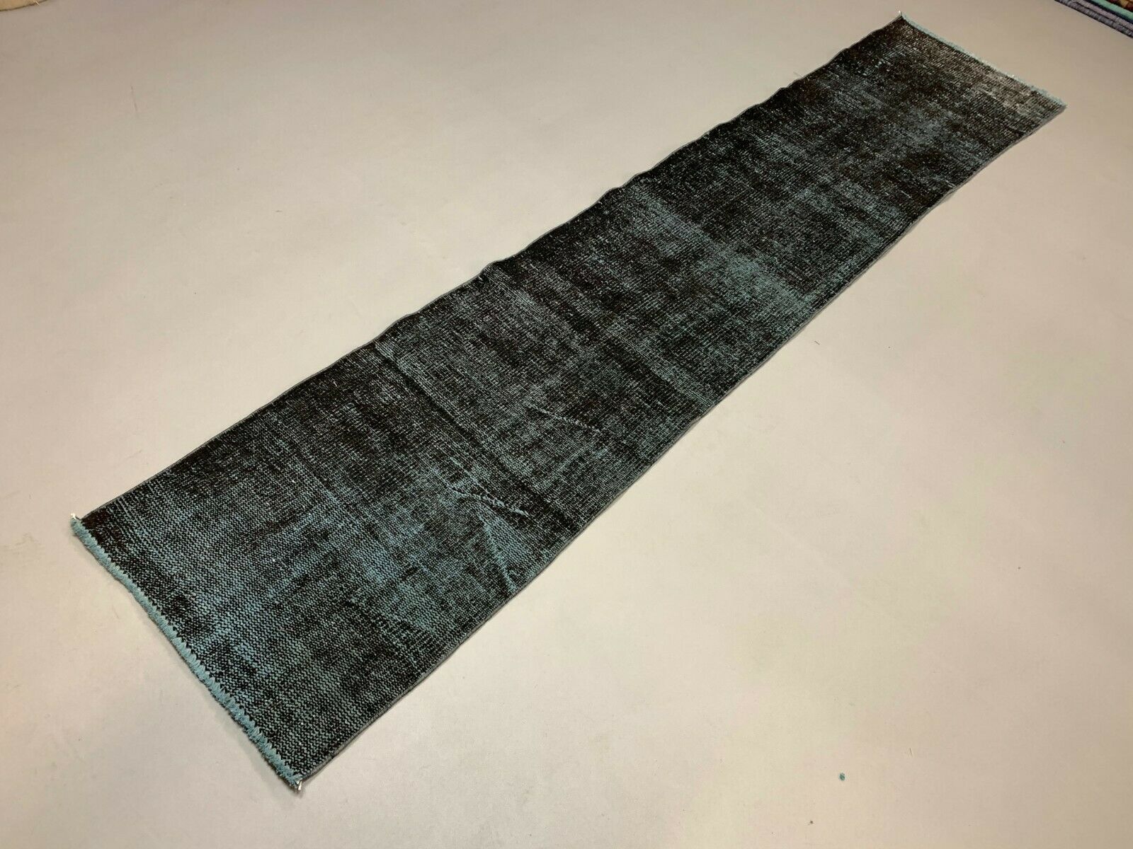 Distressed Turkish Runner 293x62 cm wool Vintage rug, Overdyed Black kilimshop.myshopify.com