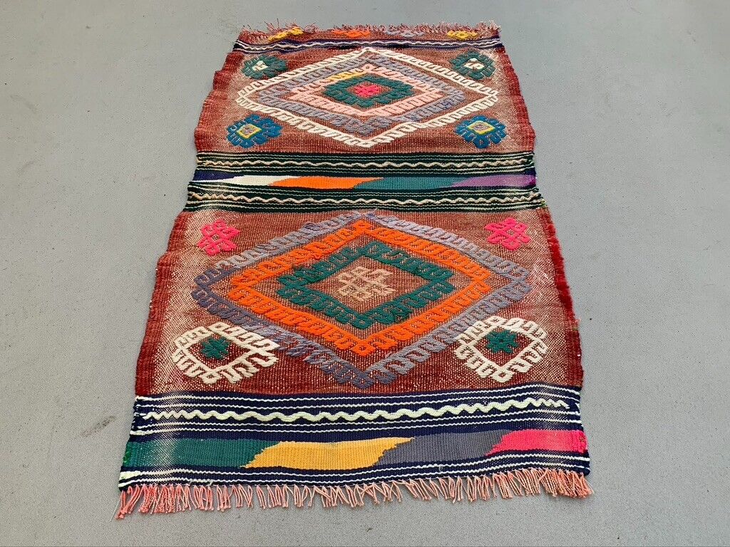 Vintage Turkish Mini Kilim 80x48 cm Wool Small Kelim Runner, shabby Chic