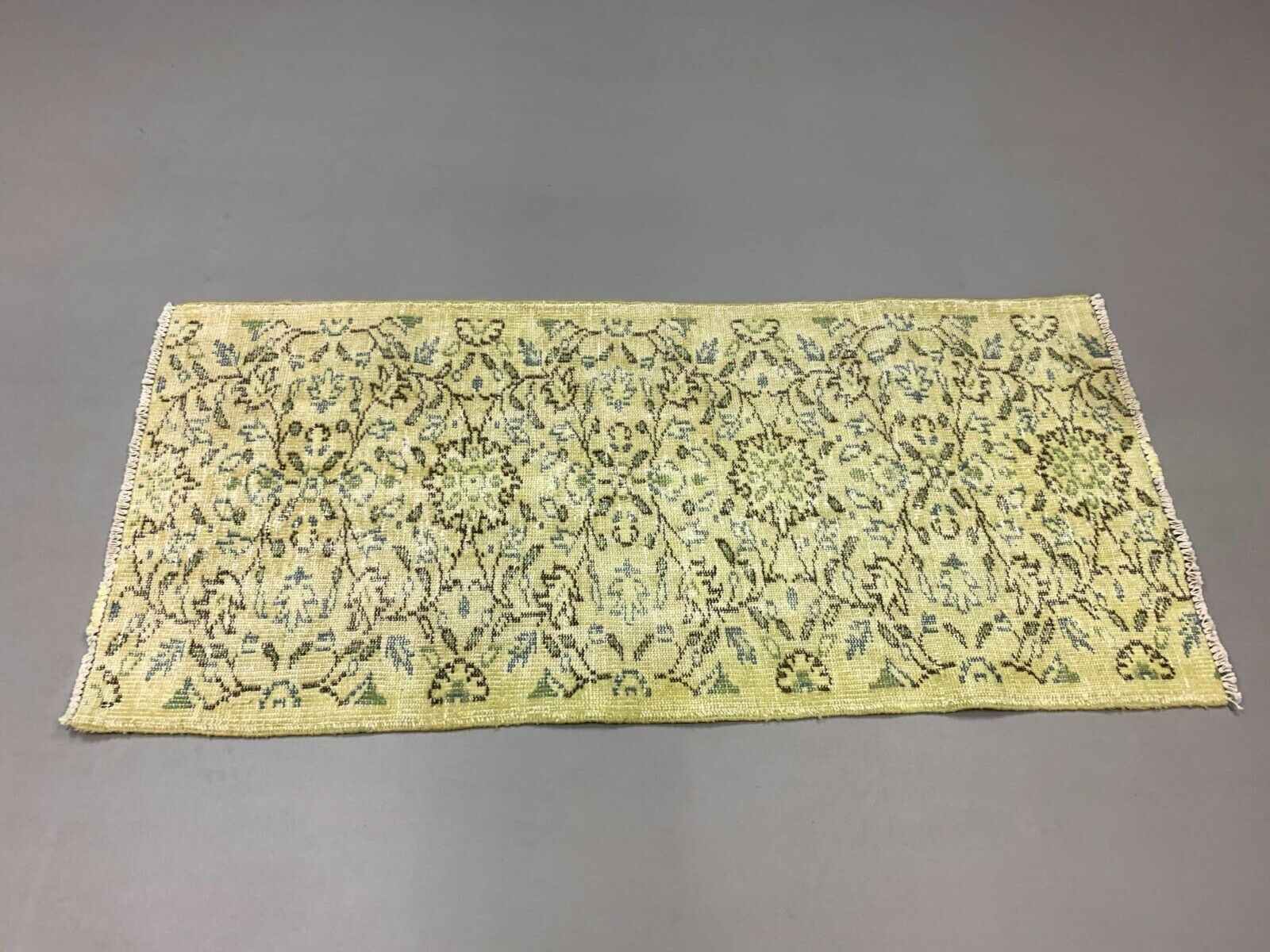 Distressed Turkish Runner 157x72 cm Vintage rug, Overdyed Yellow, Black Small kilimshop.myshopify.com