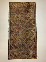 Vintage Turkish Kilim Rug 300x149 cm shabby wool Kelim Large Black Pink Beige