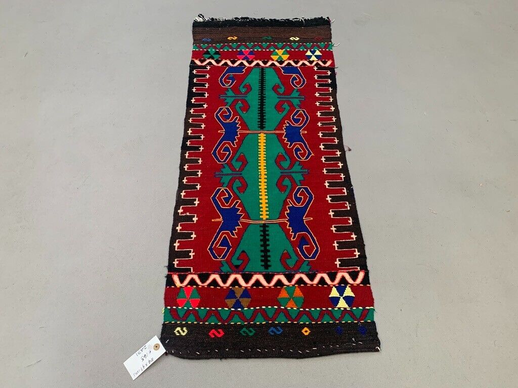 Vintage Turkish Mini Kilim 114x47 cm Wool Small Kelim Runner, shabby Chic