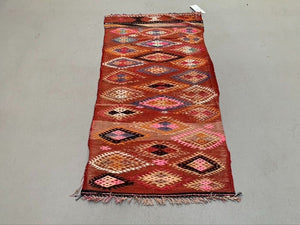 Vintage Turkish Mini Kilim 90x45 cm Wool Small Kelim Runner, shabby Chic