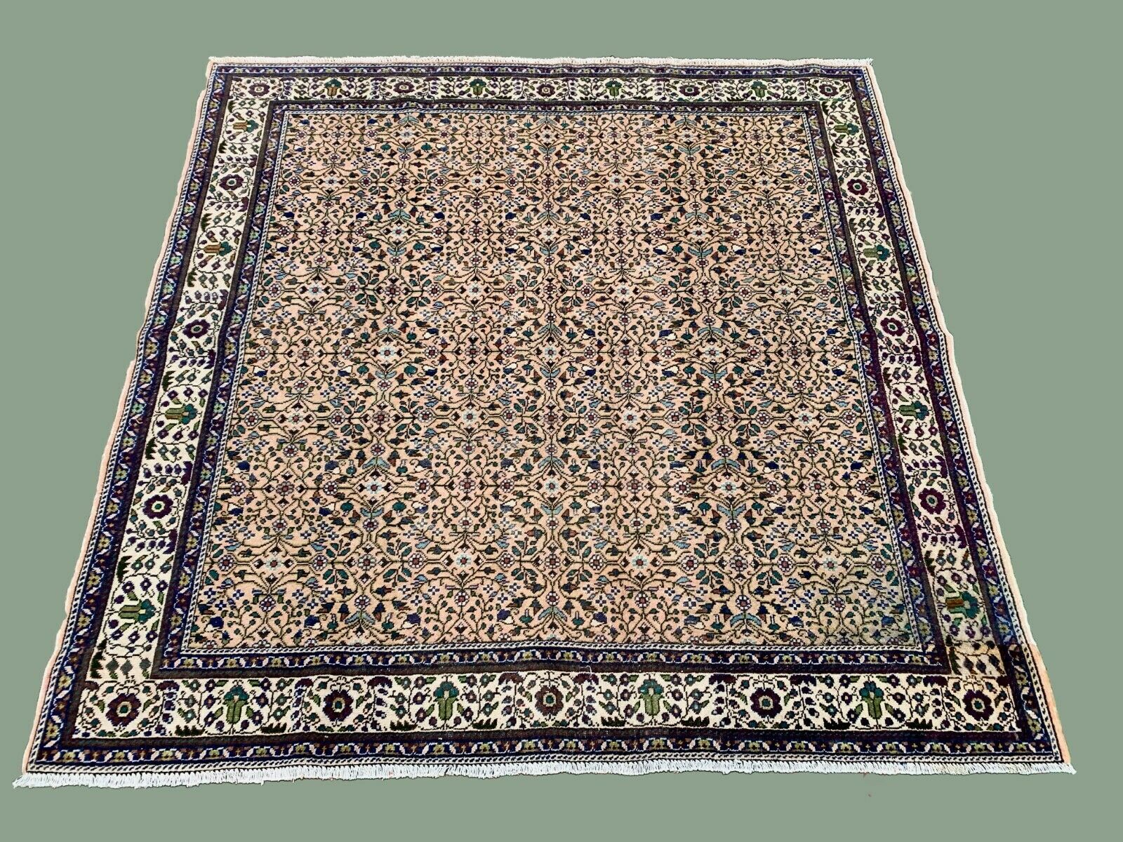 Square Turkish Kayseri Rug 200x200 cm wool hand knotted Vintage Tribal Beige