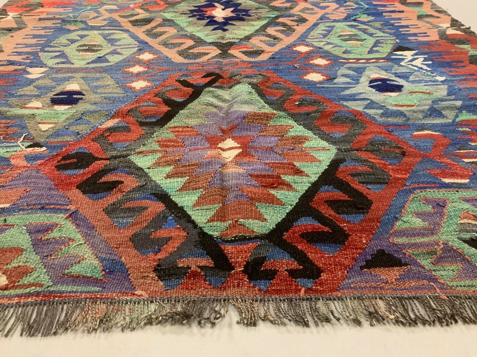 Vintage Turkish Kilim Kelim Rug 258x134 cm shabby chic wool, country home, boho kilimshop.myshopify.com