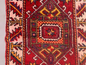 Vintage Western Turkish Rug Oriental 100x74 cm Tribal Small Carpet, Red