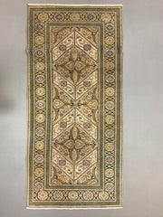 Distressed Turkish Rug 196x92 cm wool Vintage shabby Chic Runner Green, Beige kilimshop.myshopify.com
