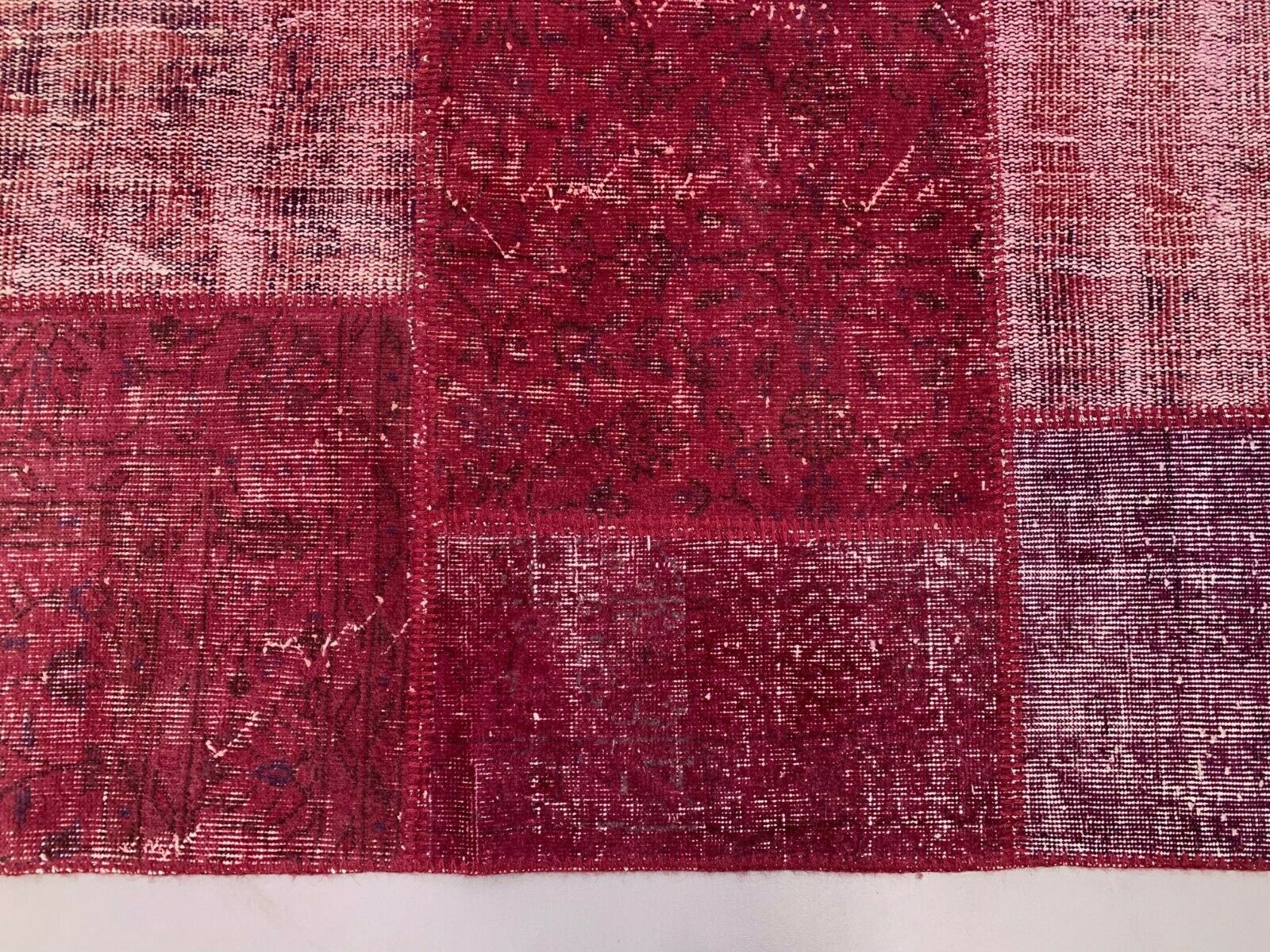 Distressed Turkish Patchwork Rug 240x170 cm wool Vintage shabby Tribal Red Large