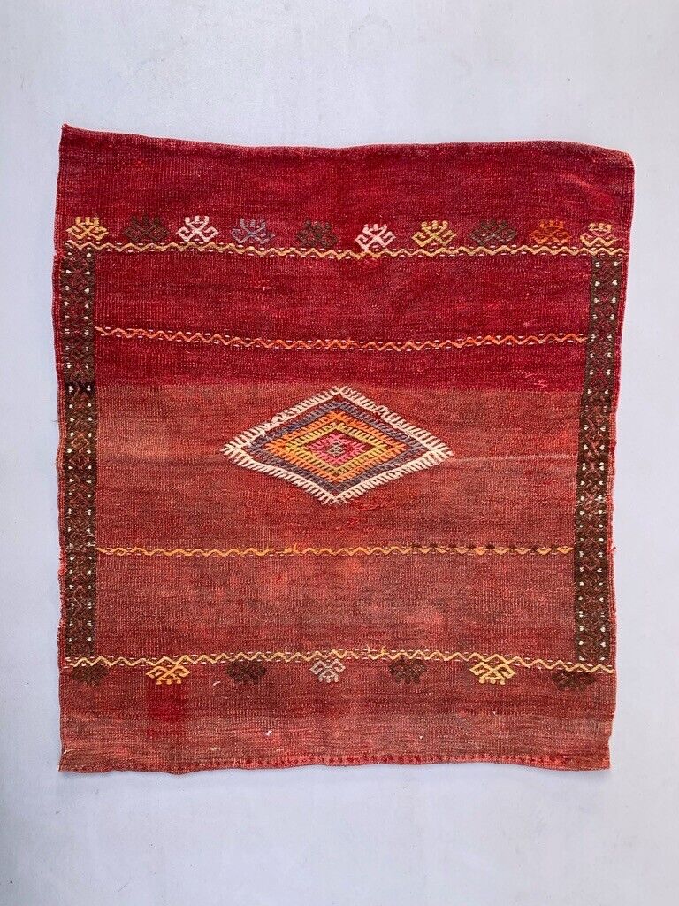 Medium Vintage Turkish Kilim Rug 100x95 cm Wool Kelim, Square