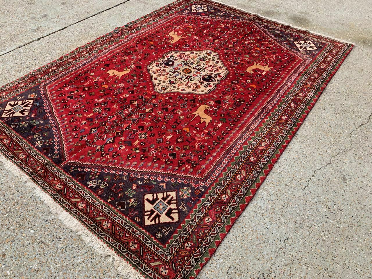 Vintage Traditional Persian Shiraz Rug Wool Oriental HandMade Rug 280x197 cm Antiques:Carpets & Rugs kilimshop.myshopify.com