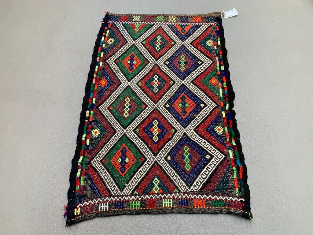 Vintage Turkish Mini Kilim 94x54 cm Wool Small Kelim Runner, shabby Chic