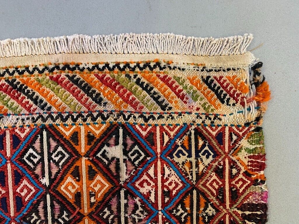Vintage Turkish Mini Kilim 91x47 cm Wool Small Kelim Runner, shabby Chic