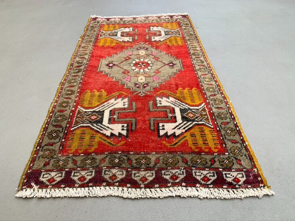 Small Vintage Turkish Rug 96x48 cm, Short Runner, Tribal, Shabby, Mini Carpet