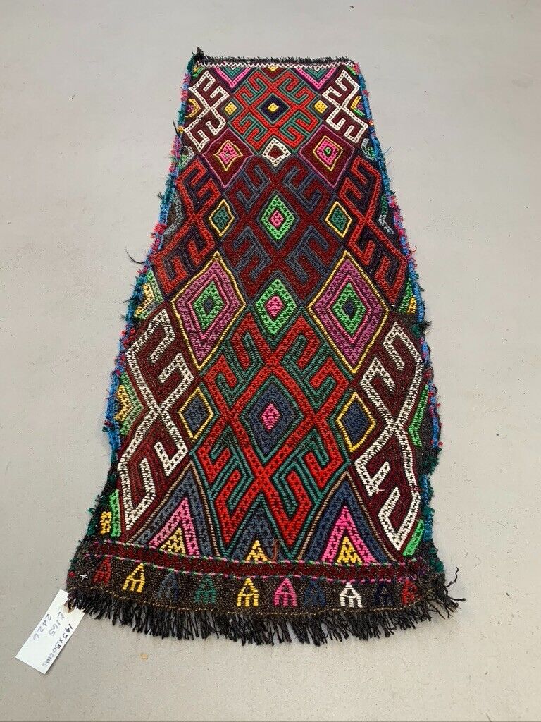Vintage Turkish Mini Kilim 145x50 cm Wool Small Kelim Runner, shabby Chic