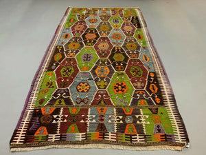 Vintage Turkish Barak Kilim Rug 295x158 cm Wool Large kilimshop.myshopify.com