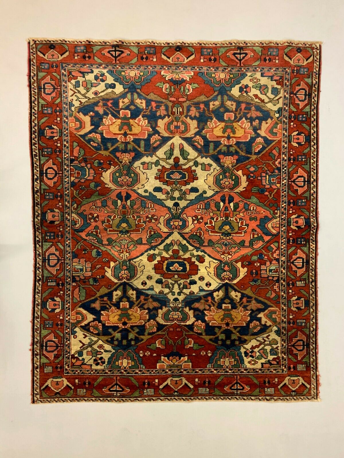 Antique Bakhtiari Rug 192x151 cm Wool Oriental Hand Made Carpet Red, Brown, Blue kilimshop.myshopify.com
