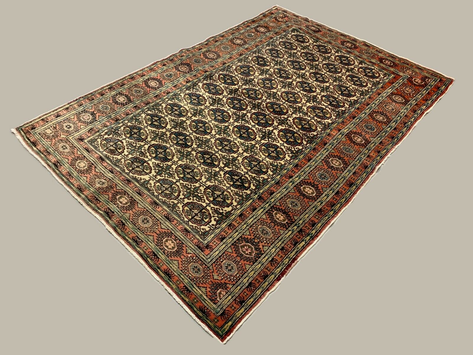 Distressed Turkish Rug 218x148 cm wool Vintage Turkoman Tekke Design Red, Beige kilimshop.myshopify.com