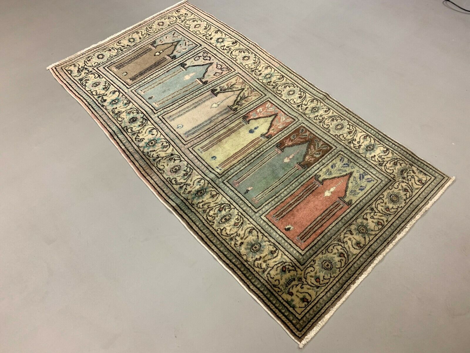 Distressed Turkish Rug 188x101 cm wool Vintage shabby Chic Runner Blue, Beige kilimshop.myshopify.com