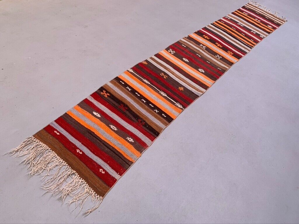 Old Turkish narrow Kilim Runner 410x63 cm shabby chic, vintage kelim